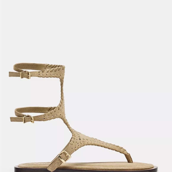 New Zara Suede Double Strap Sandals in Sandy Brown - US 7.5 - Picture 3 of 4